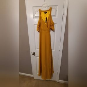 Marigold Yellow Cold Shoulder Wrap Maxi Dress